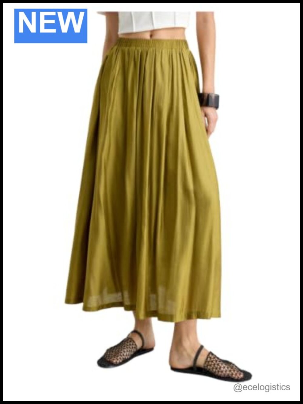 Elegant Flowy A-Line Maxi Long Skirt Elastic Waist